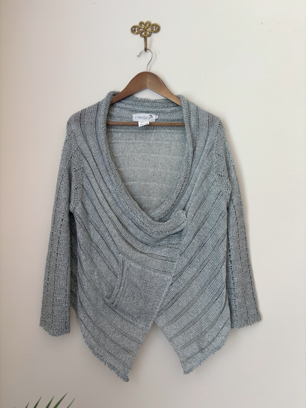 Cannisse France Silver Open Knit Linen Blend Lagenlook Cardigan Sweater Medium